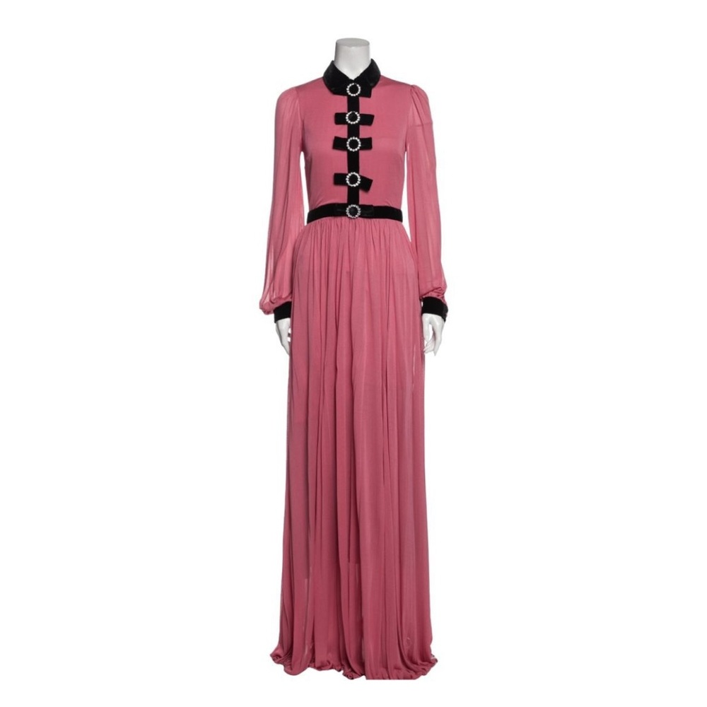 Gucci pink evening gown, with crystal and bow accents